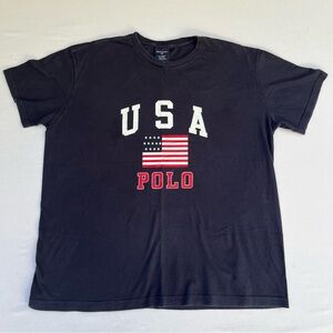 Vintage Men Ralph Lauren USA Polo Navy Blue  Patriotic 90’s Tee Shirt Size Large